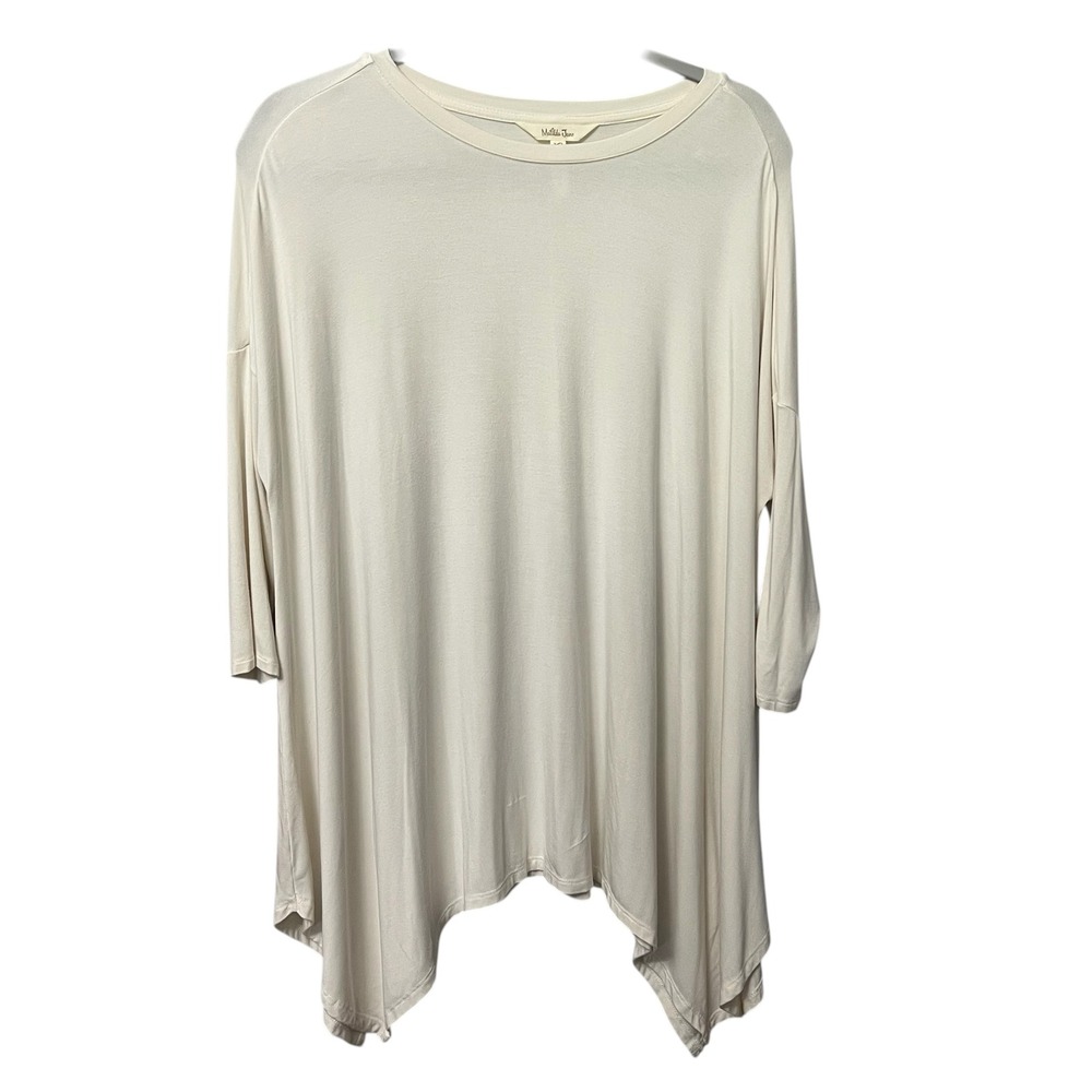 Matilda Jane Womens Cream Tunic Top Size Small Oversized High Low Hem 3/4 Sleeve